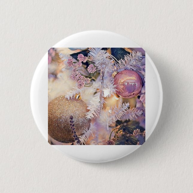 Purple and Pink Christmas Ornaments Button (Front)