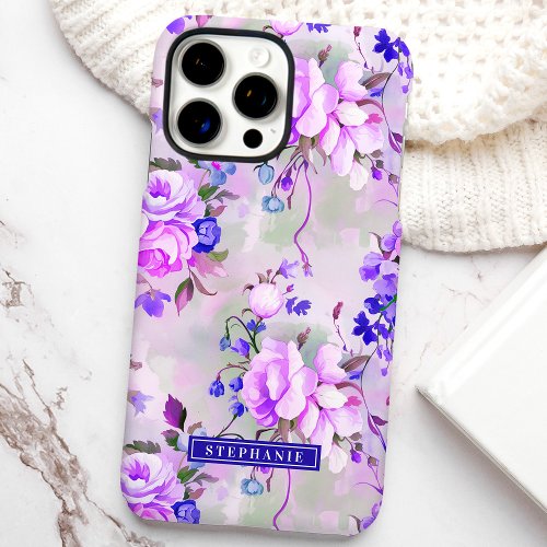 Purple And Pink Custom Name Floral Iphone 16 Pro Max Case