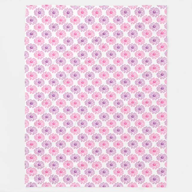 Purple and Pink Daisies Pattern Fleece Blanket (Front)