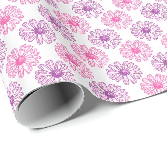 Purple and Pink Daisies Pattern Wrapping Paper (Roll Corner)