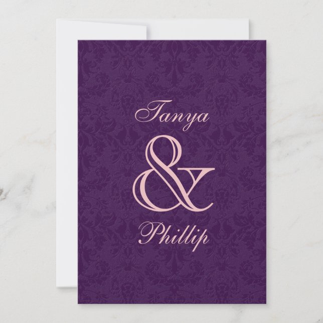 Purple  and Pink Damask Wedding Metallic Invitation (Front)