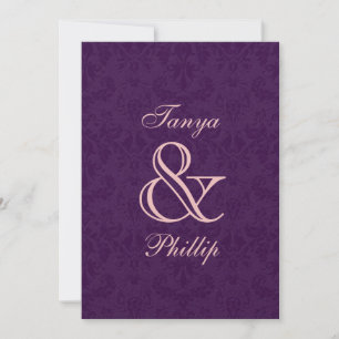 Purple  and Pink Damask Wedding Metallic Invitation