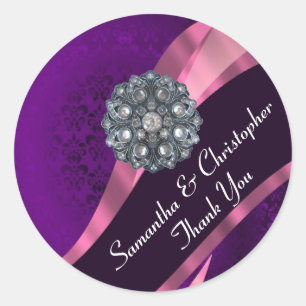 Purple and pink damask wedding seal