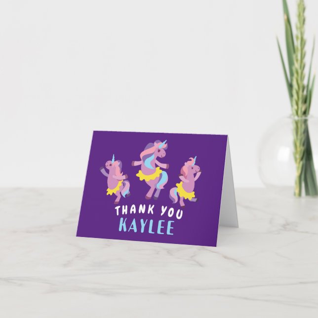 Purple and Pink Dancing Unicorns Kids Thank You (Front)