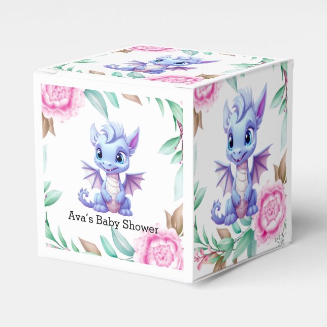 Purple and Pink Dragon Peony Girl Baby Shower Favor Boxes (Front Side)
