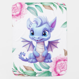 Purple and Pink Dragon Peony Girl Baby Shower Gift Blanket