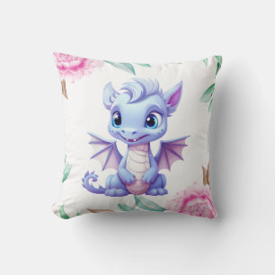 Purple and Pink Dragon Peony Girl Baby Shower Gift Throw Pillow