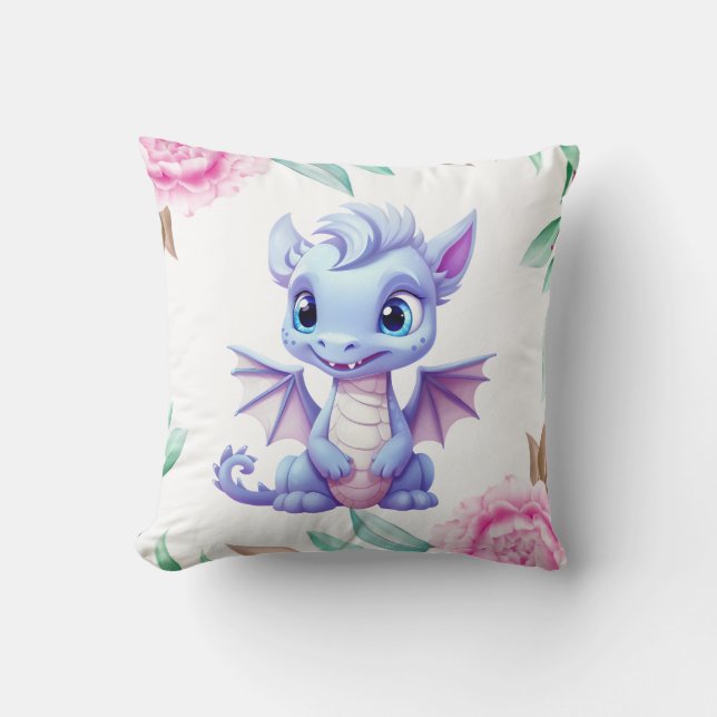 Purple and Pink Dragon Peony Girl Baby Shower Gift Throw Pillow (Front)