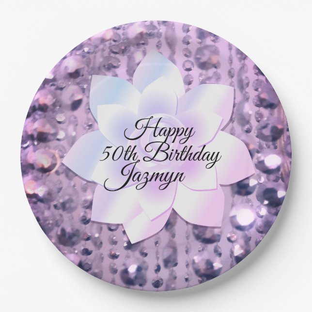 Purple and Pink Elegant and Beaded Paper Plates (Front)