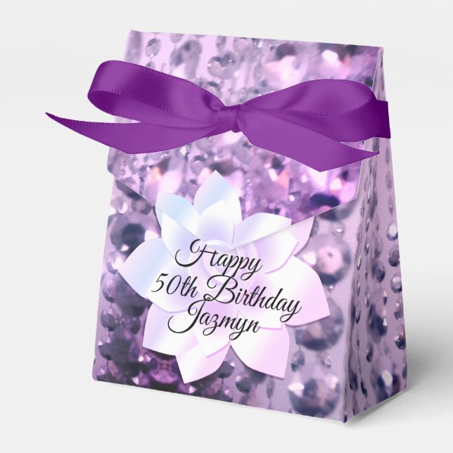 Purple and Pink Elegant  Beaded Birthday Favor Boxes (Front Side)