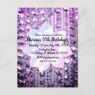 Purple and Pink Elegant Beaded Birthday Postcard