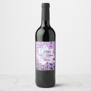 Purple and Pink Elegant Beaded Birthday Wine Labe Label