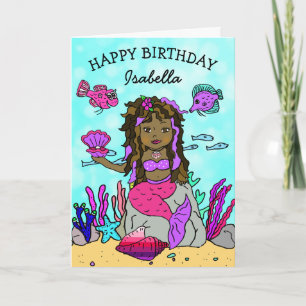 Purple and Pink Ethnic Mermaid Happy Birthday Card