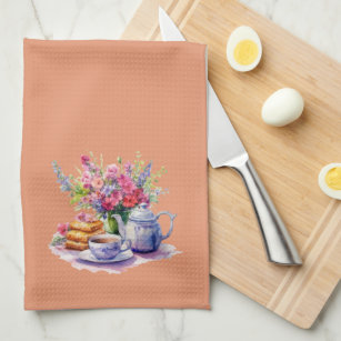 Purple and Pink Fall Bouquet Tea Set Kitchen Towel