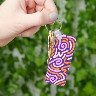 Purple and Pink Fiery Swirl Ribbon Pattern Keychain