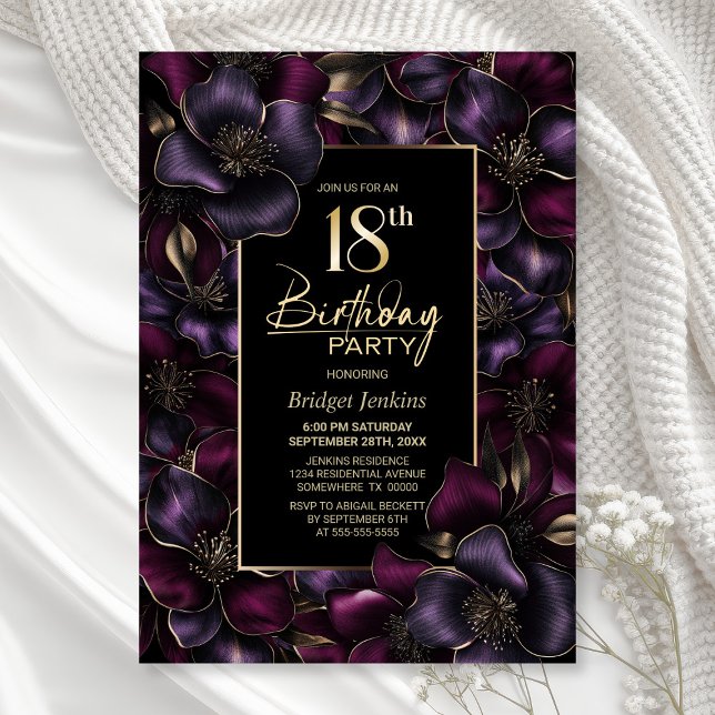 Purple and Pink Floral 18th Birthday Party Invitation (Creator Uploaded)