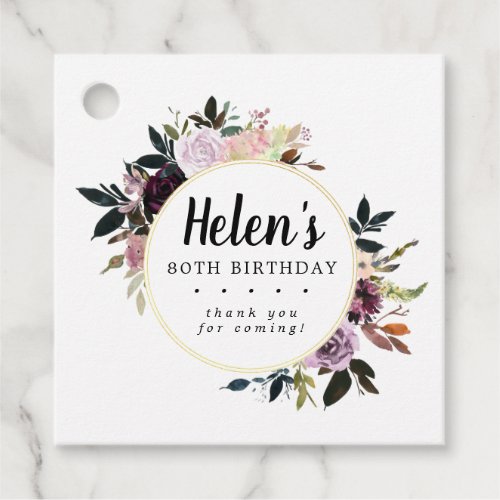 Purple and Pink Floral 80th Birthday Favor Tags