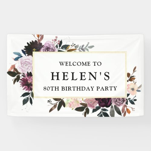 Purple and Pink Floral 80th Birthday Party Welcome Banner