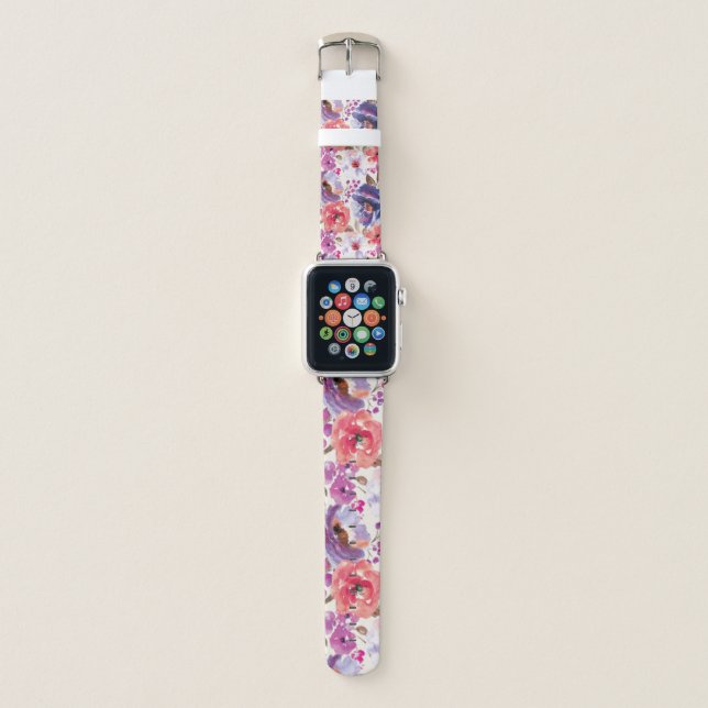 Purple and Pink Floral Apple Watch Band (Front)