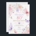 Purple and Pink Floral Butterfly 80th Birthday Invitation<br><div class="desc">EDITABLE Purple and Pink Floral Butterfly 80th Birthday Invitation
Elegant Watercolor Butterfly Flowers Girl 80th Birthday Party</div>