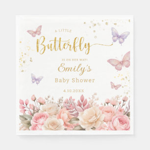 Purple and pink Floral Butterfly Girl Baby Shower Napkins