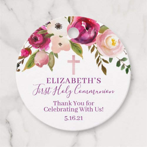 Purple and Pink Floral Communion Favor Tags 