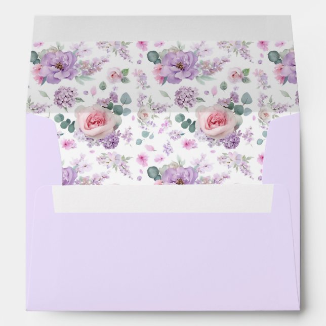 Purple and Pink Floral Elegant Pattern Wedding Envelope (Back (Bottom))