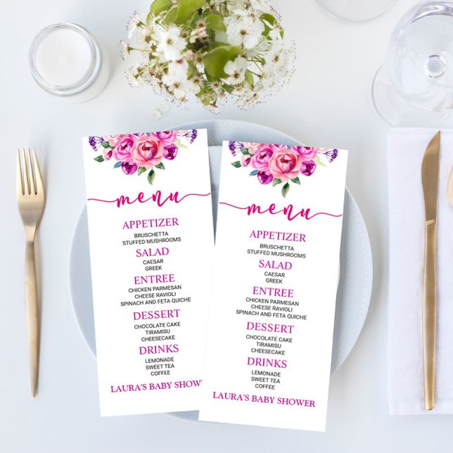 Purple and Pink Floral Flower Baby Shower Food Menu (Creator Uploaded)