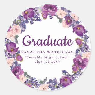 Purple and Pink Floral  Graduation Sticker