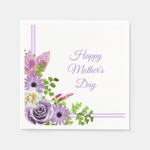 Purple and Pink Floral Happy Mothers Day Napkins