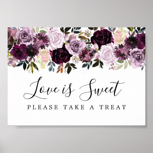 Purple and Pink Floral Love is Sweet Wedding Sign