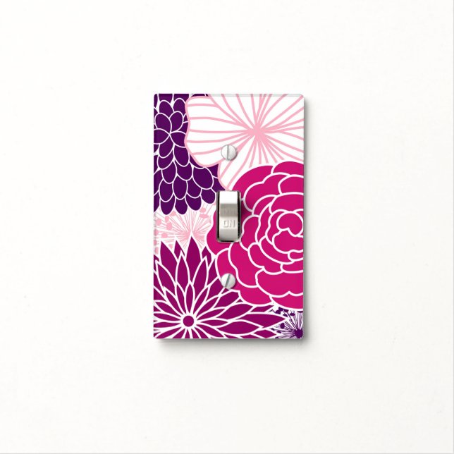 Purple and Pink Floral Pattern Light Switch Cover (In Situ)