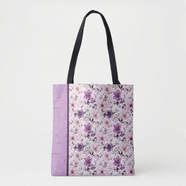 purple and pink floral pattern tote bag (Front)