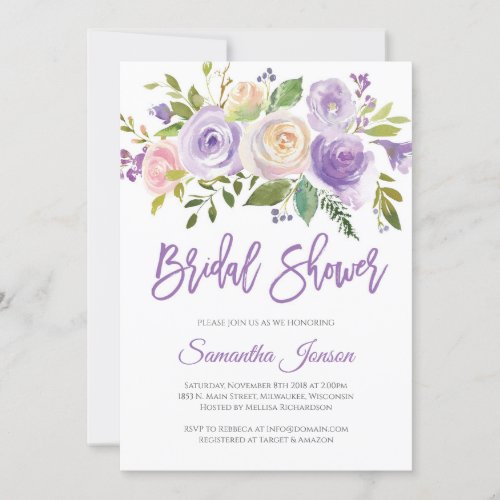 Purple and pink floral rustic bridal shower invitation