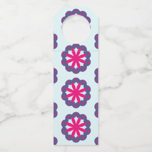 Purple and pink floral shapes illustration bottle hanger tag