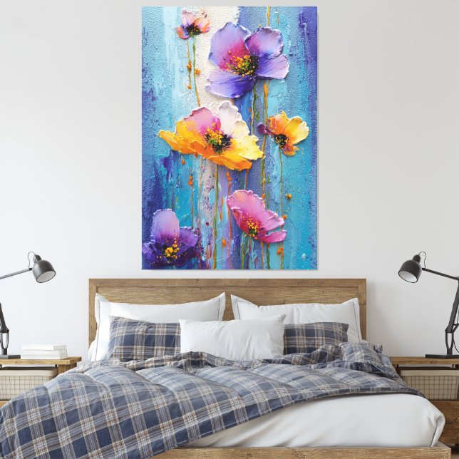 Purple and Pink Floral Texture Abstract Wall Art (Insitu(Bedroom))