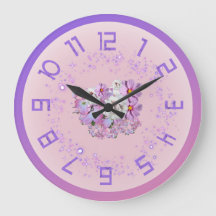 Purple and pink floral wall clock