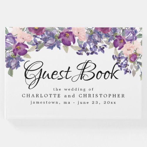Purple and Pink Floral Wedding Guestbook