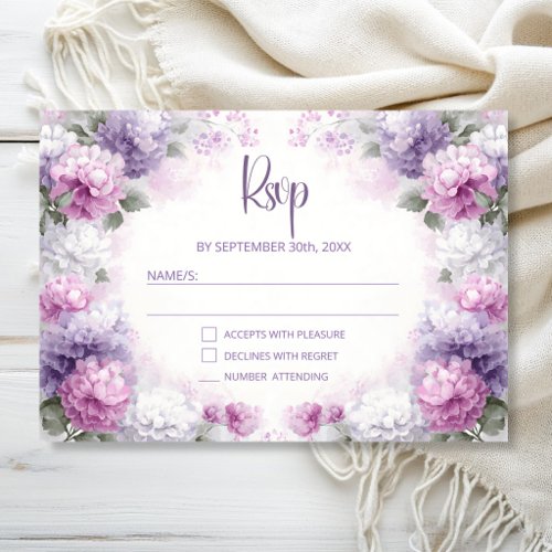 Purple and Pink Floral Wedding RSVP Card