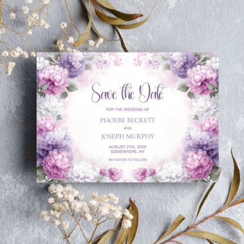 Purple and Pink Floral Wedding Save the Date