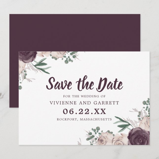 Purple and Pink Floral Wedding Save the Date Invitation (Front/Back)