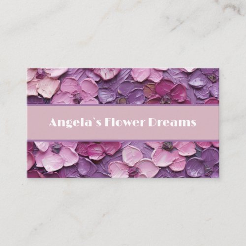 purple and pink flower design with individual name business card