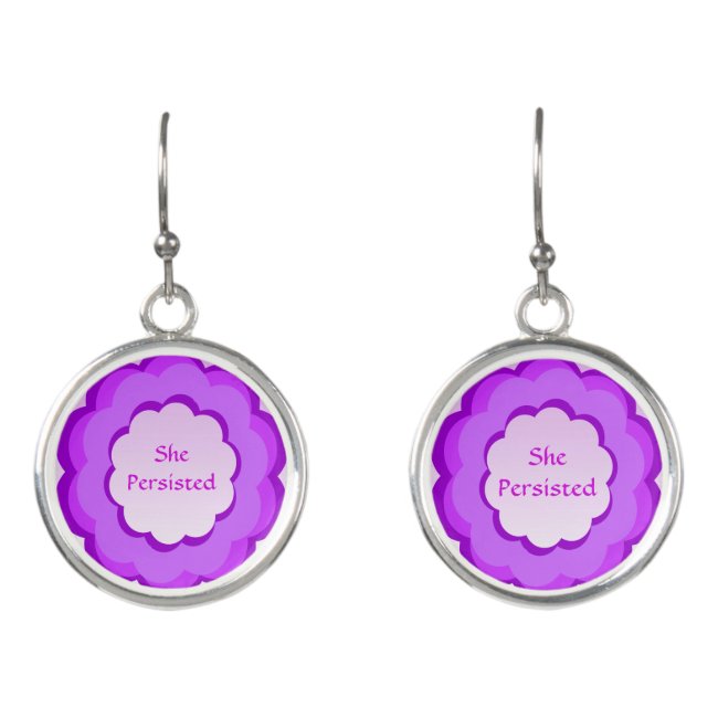 Purple and Pink Flower She Persisted Drop Earrings
