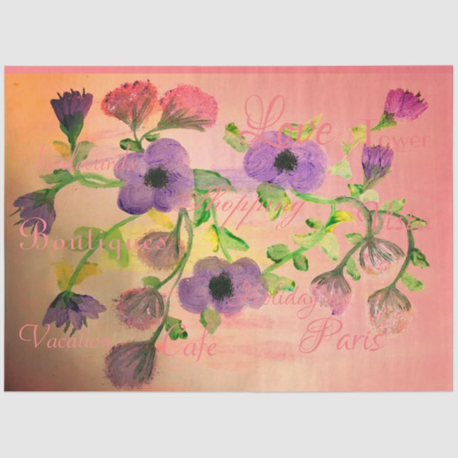 Purple And Pink Flowered Craft Tissue Paper (Front)