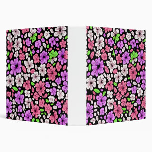 Purple and Pink Flowers and Petals Pattern Black 3 Ring Binder