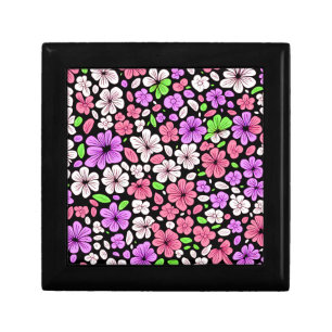 Purple and Pink Flowers and Petals Pattern Black Gift Box