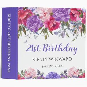 Purple and Pink Flowers Birthday Photo Album 3 Ring Binder