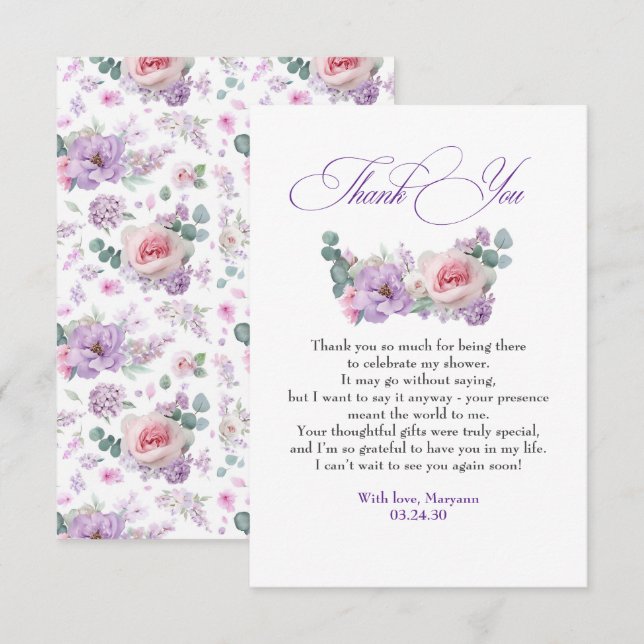 Purple and Pink Flowers Botanical Thank You (Front/Back)
