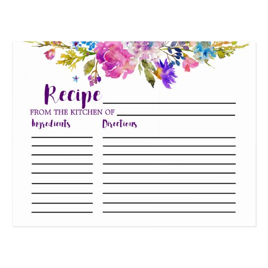 Purple and Pink Flowers Bridal Shower Recipe Cards | Zazzle.com