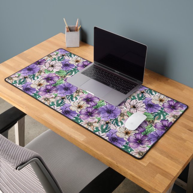 Purple and Pink Flowers  Desk Mat (Office 2)